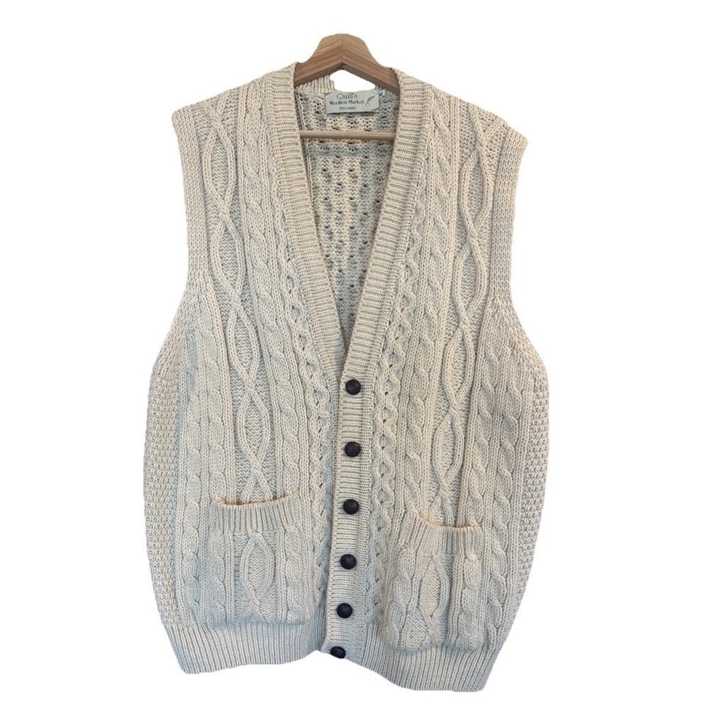 Vintage QUILL'S WOOLEN MARKET IRELAND HAND KNIT Grunge Vest Size XL Buttons